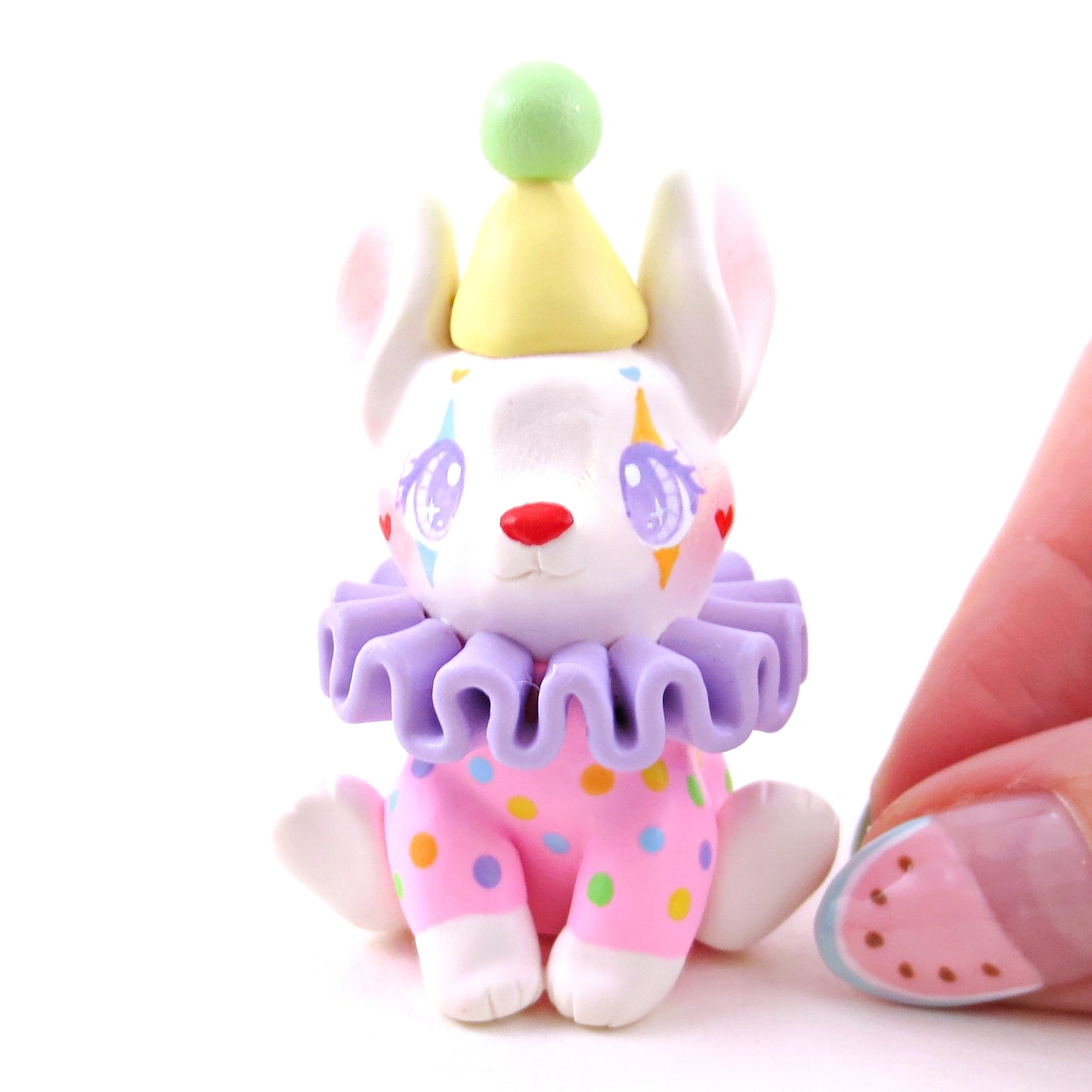 Clown Bunny Figurine - Polymer Clay Animals Carnival/Circus Collection