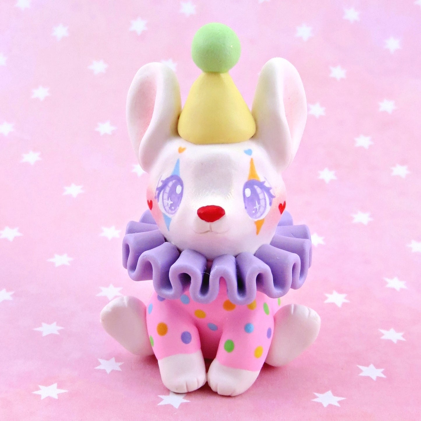 Clown Bunny Figurine - Polymer Clay Animals Carnival/Circus Collection