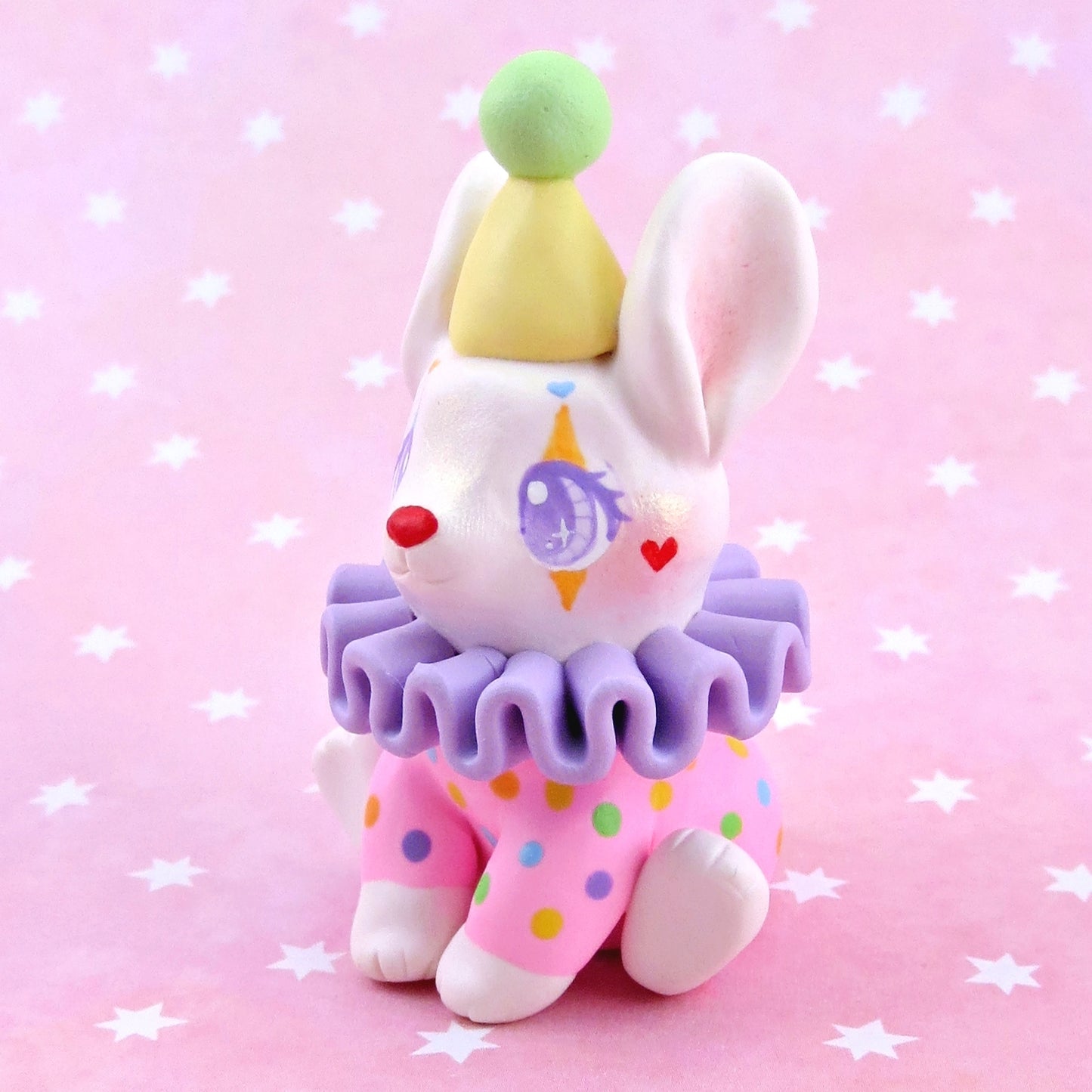 Clown Bunny Figurine - Polymer Clay Animals Carnival/Circus Collection