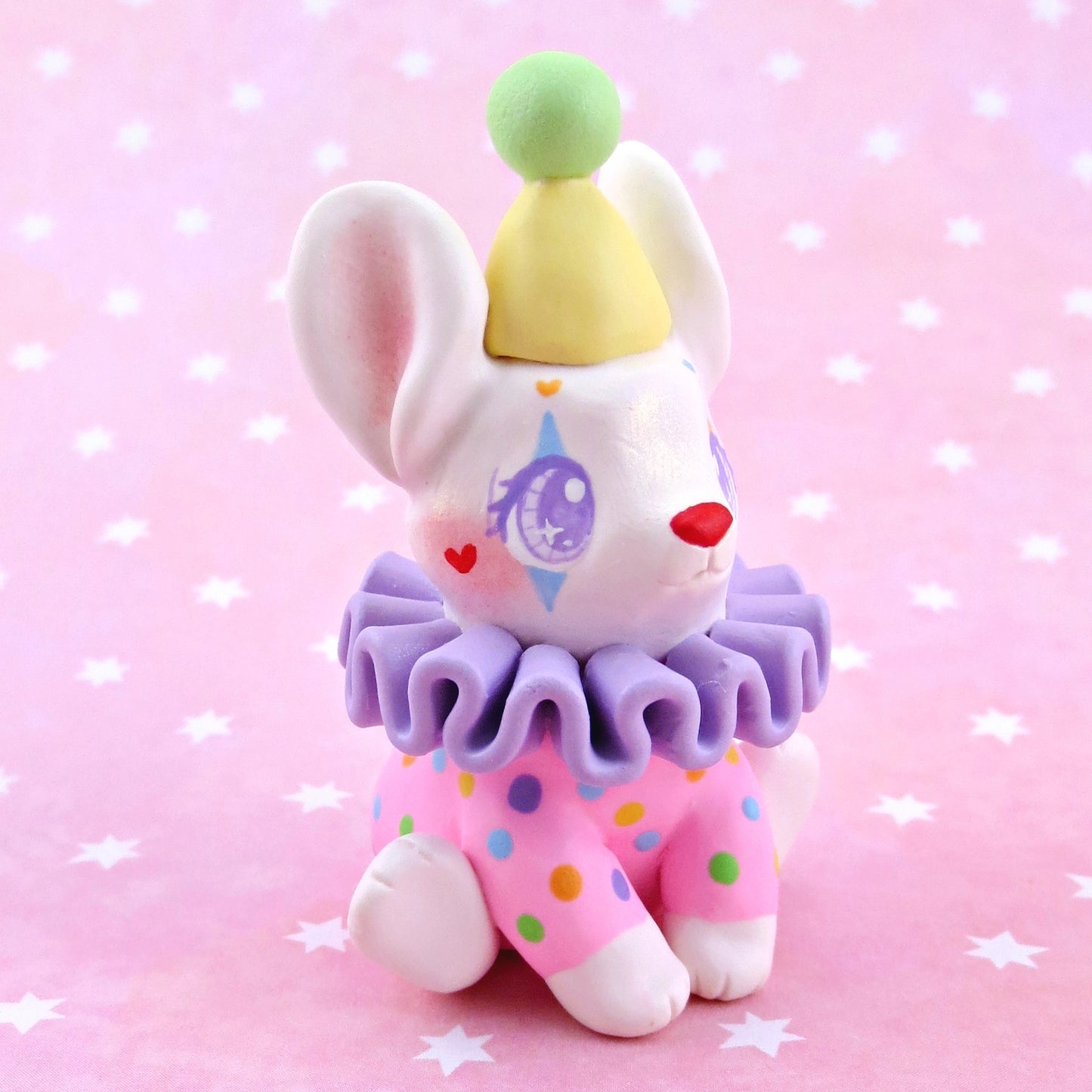 Clown Bunny Figurine - Polymer Clay Animals Carnival/Circus Collection