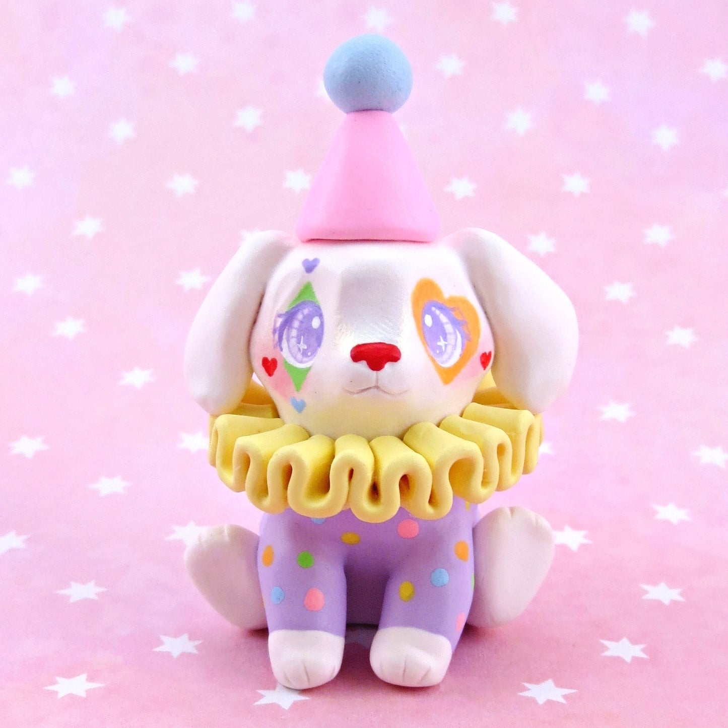 Clown Puppy Figurine - Polymer Clay Animals Carnival/Circus Collection