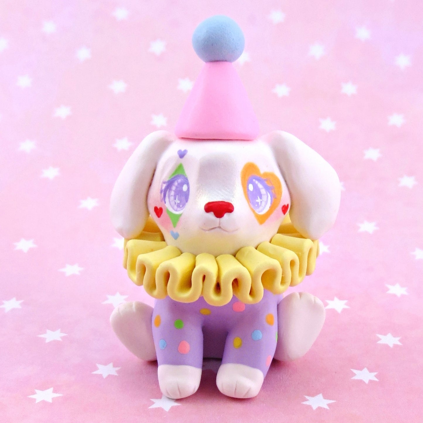 Clown Puppy Figurine - Polymer Clay Animals Carnival/Circus Collection