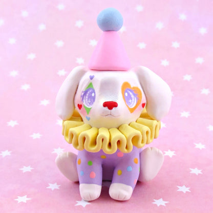 Clown Puppy Figurine - Polymer Clay Animals Carnival/Circus Collection