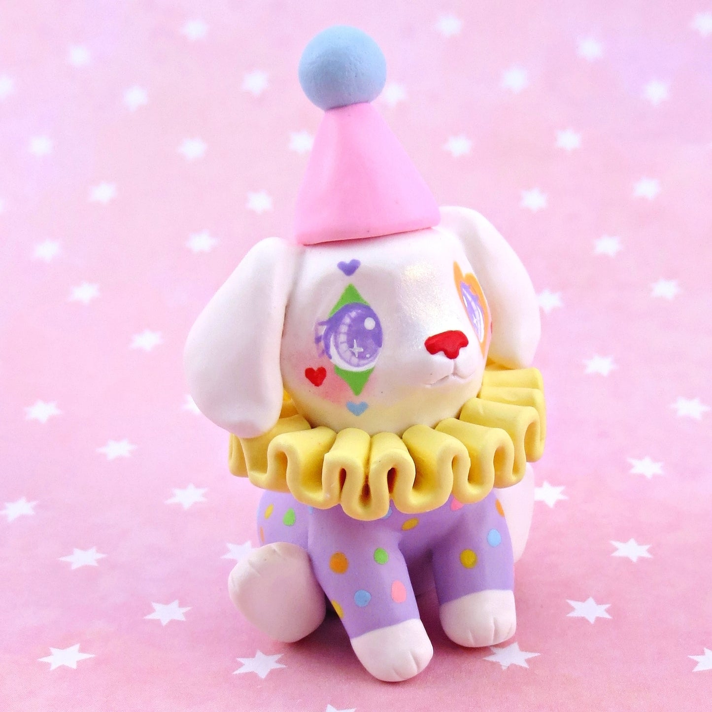 Clown Puppy Figurine - Polymer Clay Animals Carnival/Circus Collection