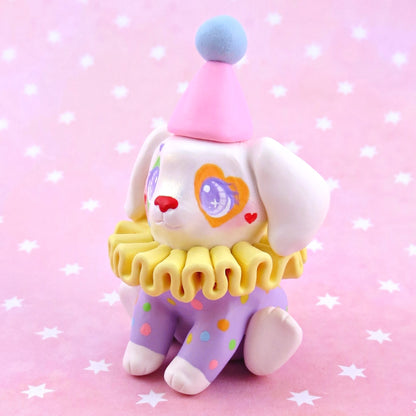 Clown Puppy Figurine - Polymer Clay Animals Carnival/Circus Collection