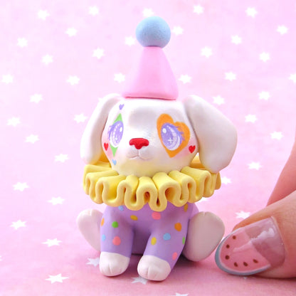 Clown Puppy Figurine - Polymer Clay Animals Carnival/Circus Collection