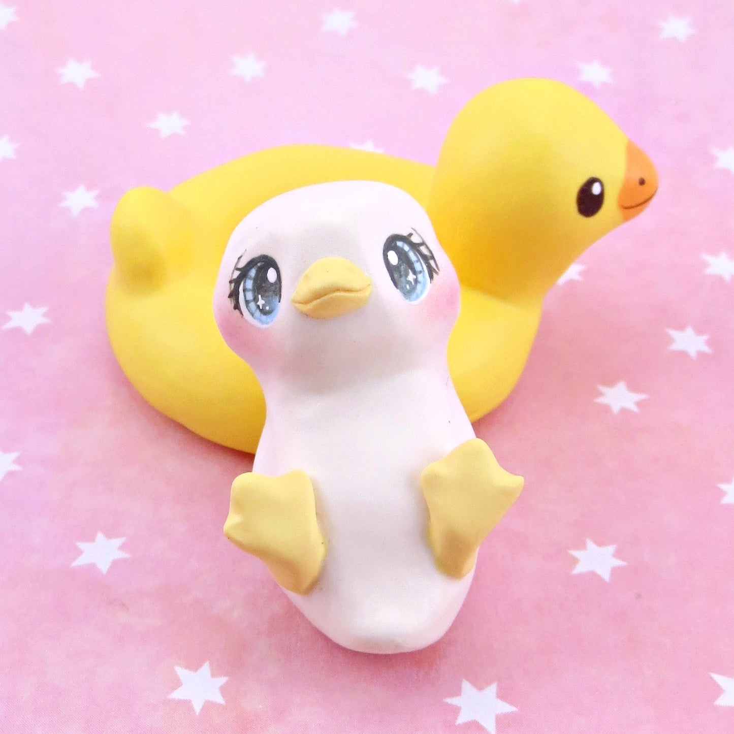 Duck in a Rubber Duck Floatie Figurine - Polymer Clay Animals Pool Party Collection