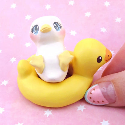 Duck in a Rubber Duck Floatie Figurine - Polymer Clay Animals Pool Party Collection