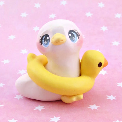 Goose with a Duck Floatie Figurine - Polymer Clay Animals Pool Party Collection