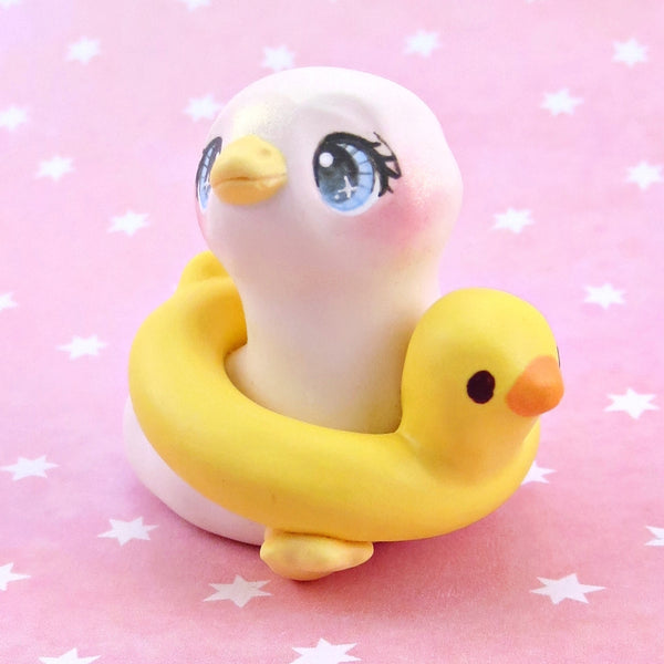 Goose with a Duck Floatie Figurine - Polymer Clay Animals Pool Party Collection