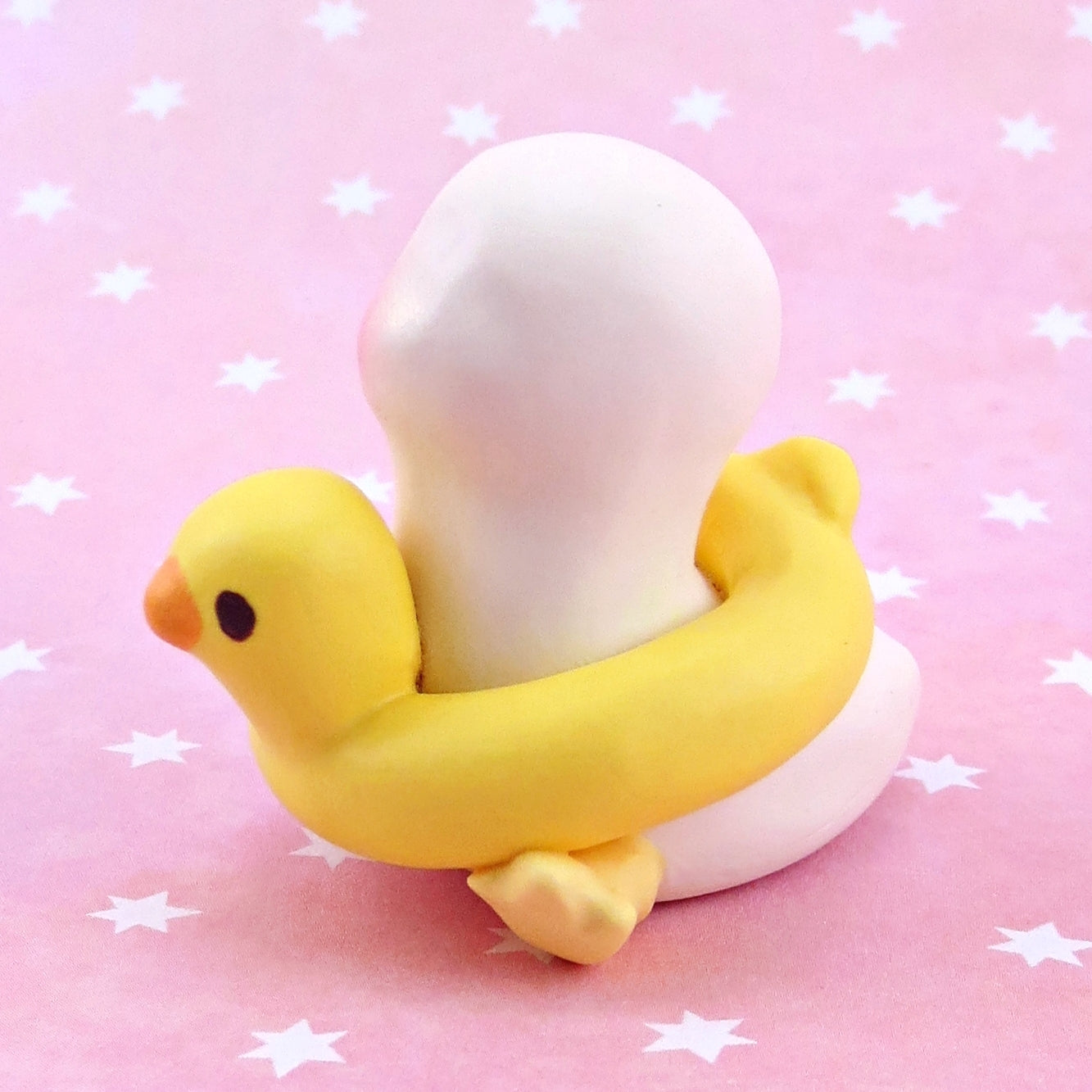 Goose with a Duck Floatie Figurine - Polymer Clay Animals Pool Party Collection