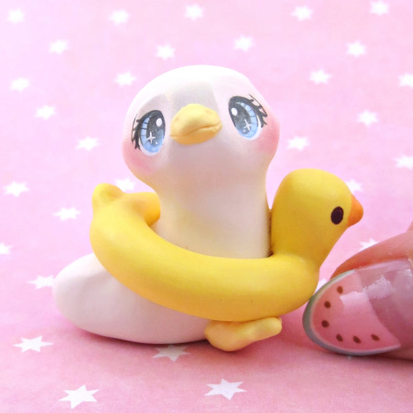 Goose with a Duck Floatie Figurine - Polymer Clay Animals Pool Party Collection