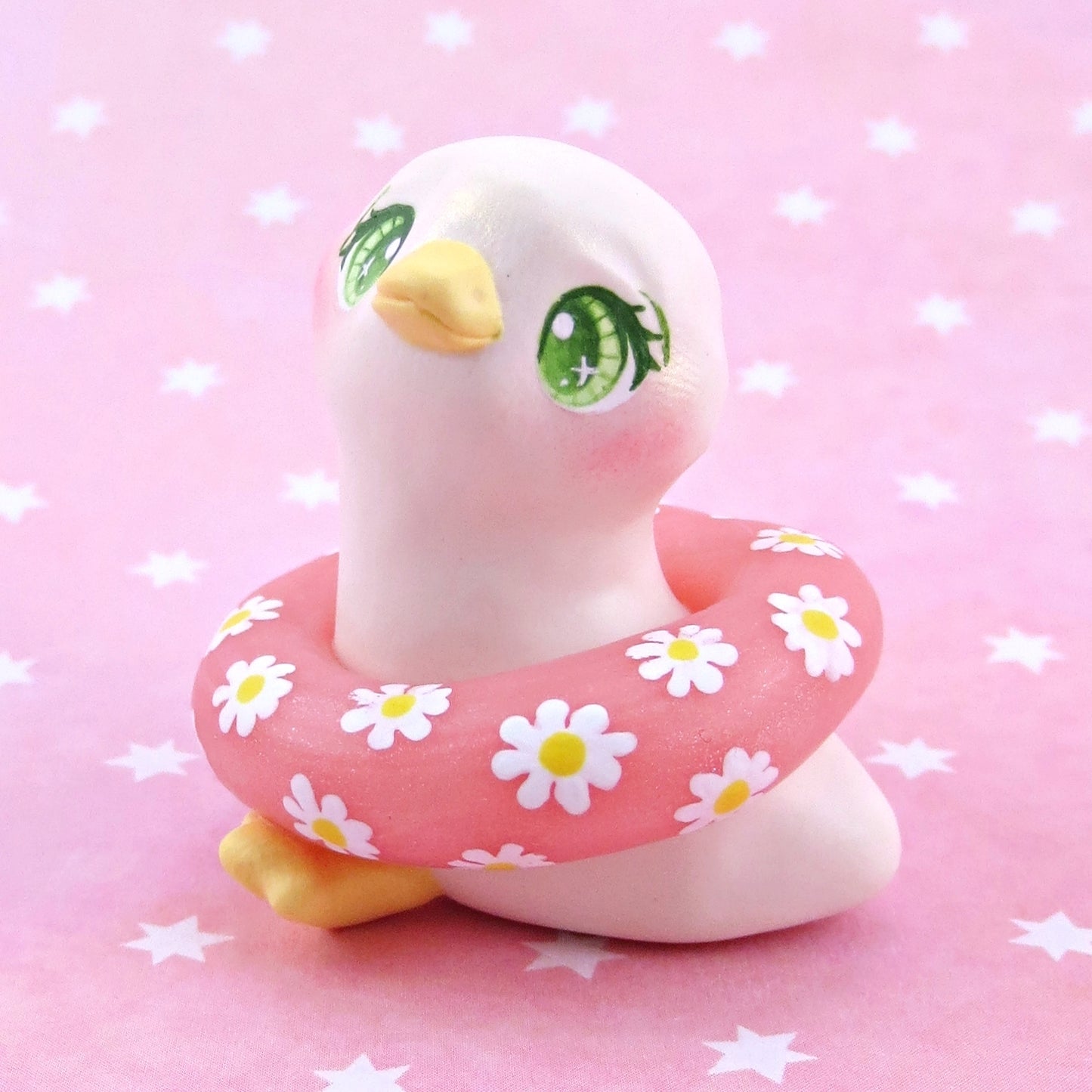 Goose with a Daisy Floatie Figurine - Polymer Clay Animals Pool Party Collection