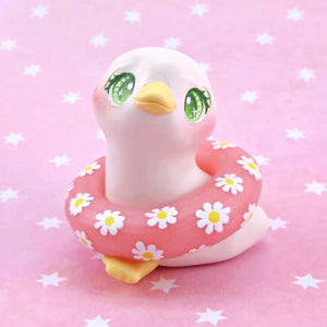 Goose with a Daisy Floatie Figurine - Polymer Clay Animals Pool Party Collection