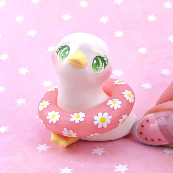 Goose with a Daisy Floatie Figurine - Polymer Clay Animals Pool Party Collection