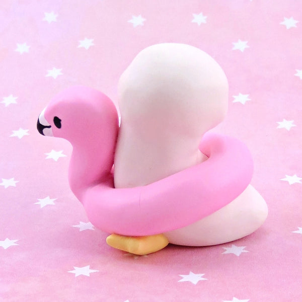 Goose with a Flamingo Floatie Figurine - Polymer Clay Animals Pool Party Collection