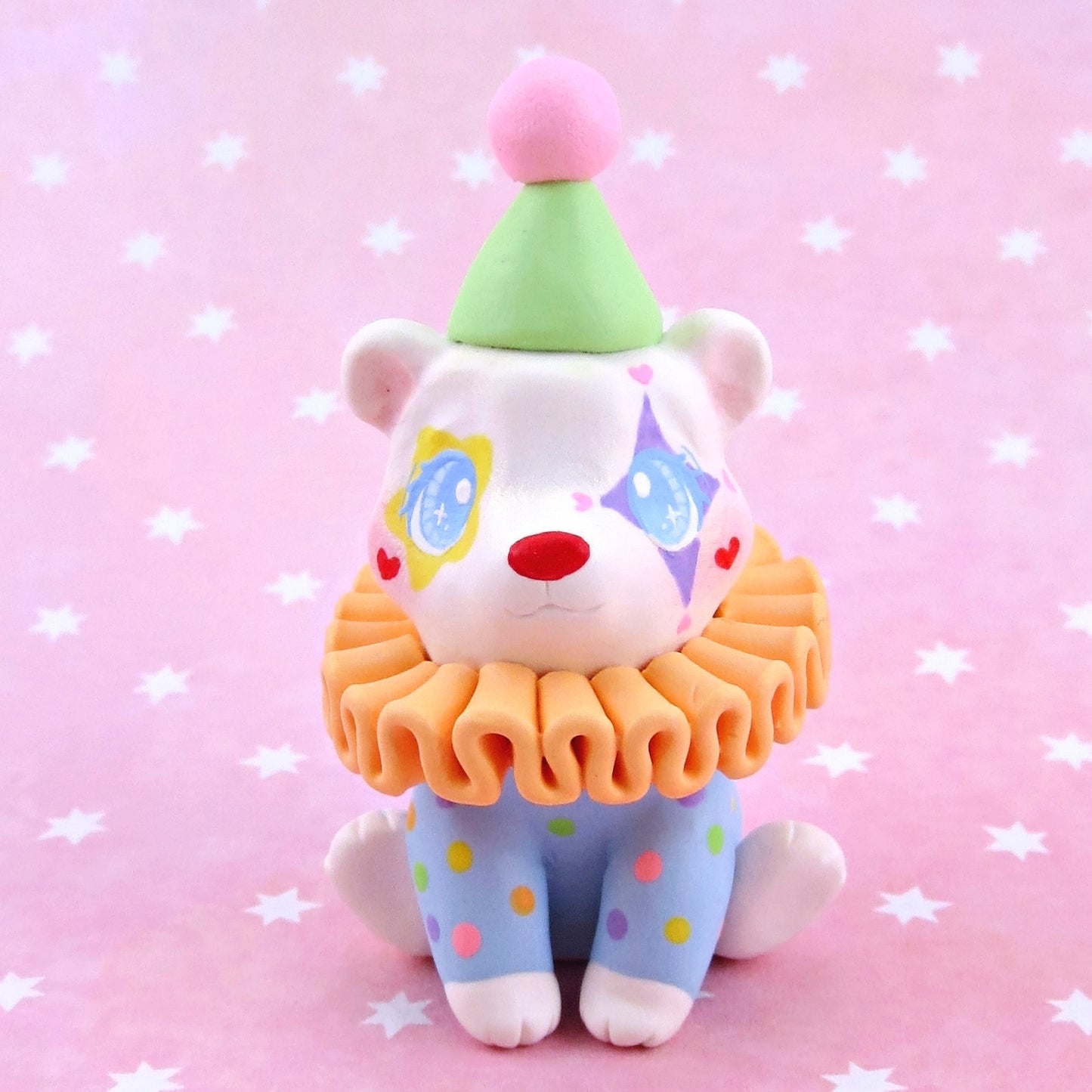 Clown Teddy Bear Figurine - Polymer Clay Animals Carnival/Circus Collection