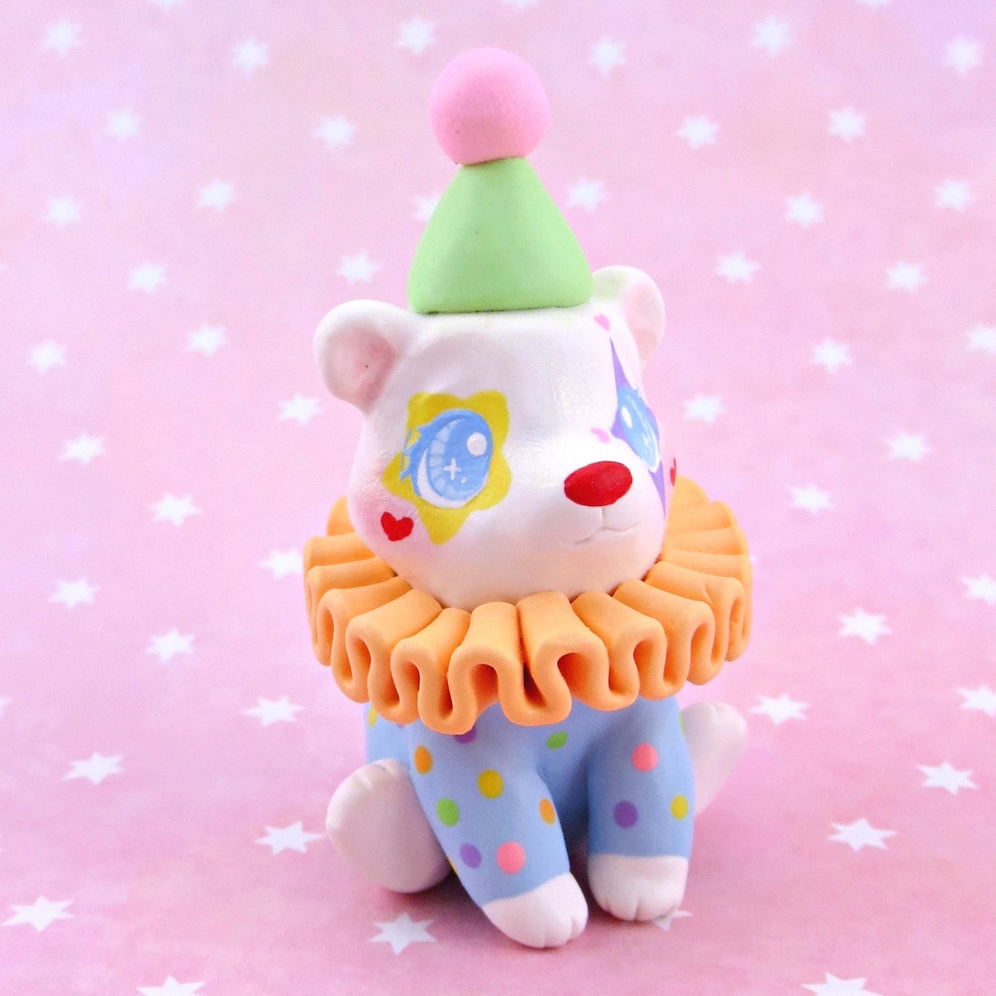 Clown Teddy Bear Figurine - Polymer Clay Animals Carnival/Circus Collection