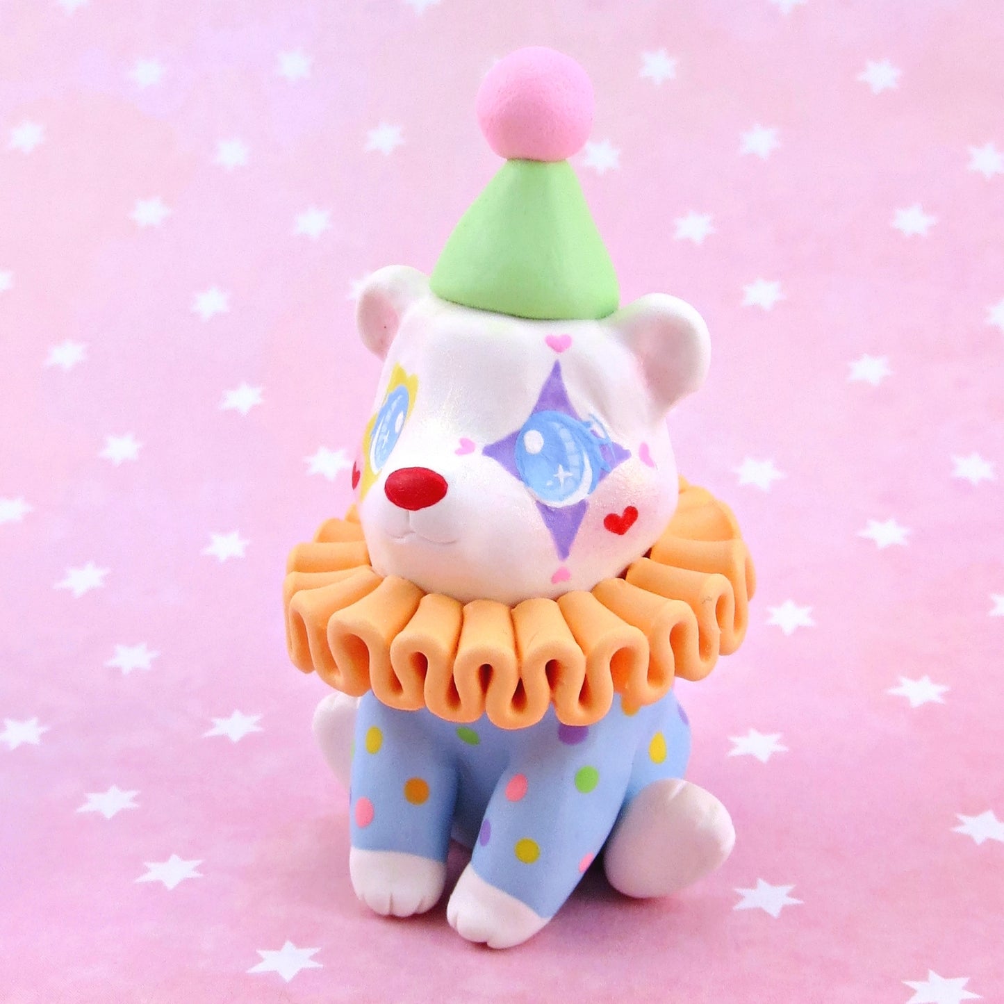 Clown Teddy Bear Figurine - Polymer Clay Animals Carnival/Circus Collection