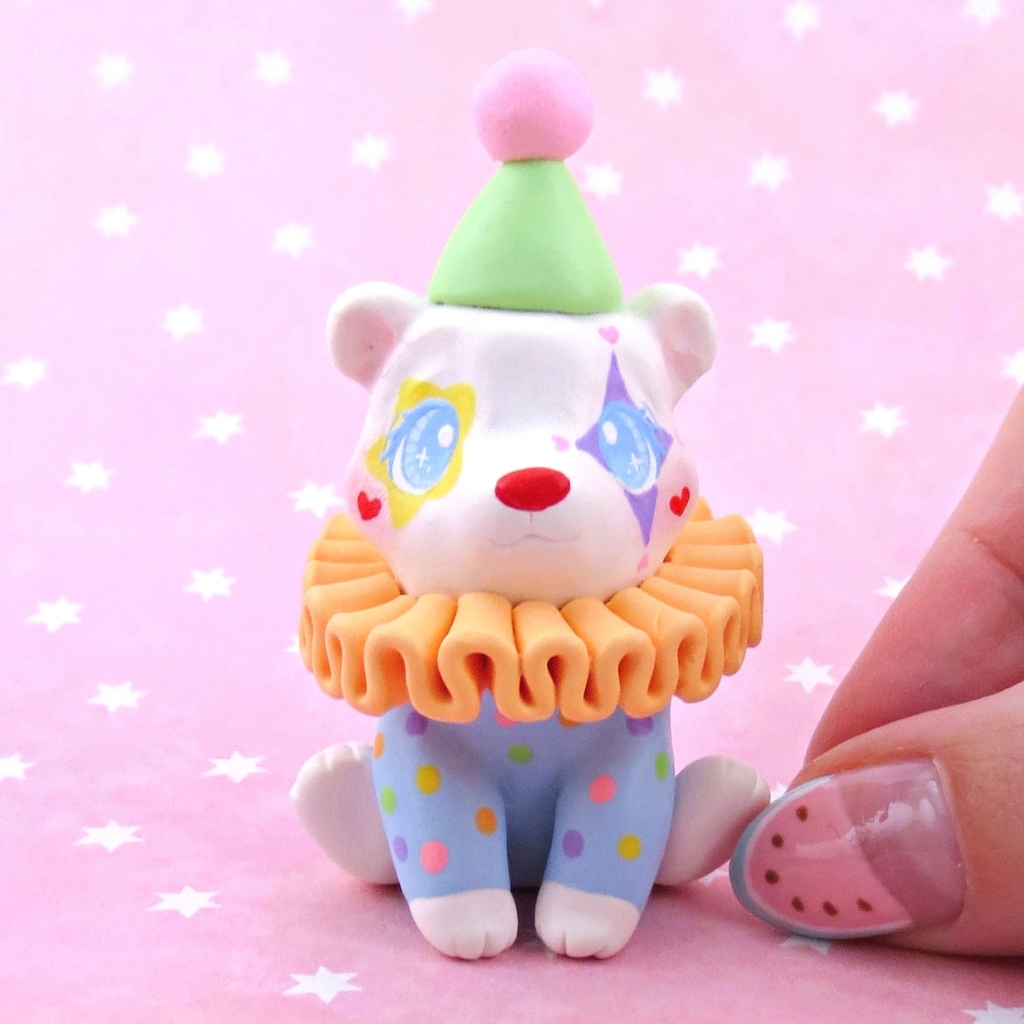 Clown Teddy Bear Figurine - Polymer Clay Animals Carnival/Circus Collection