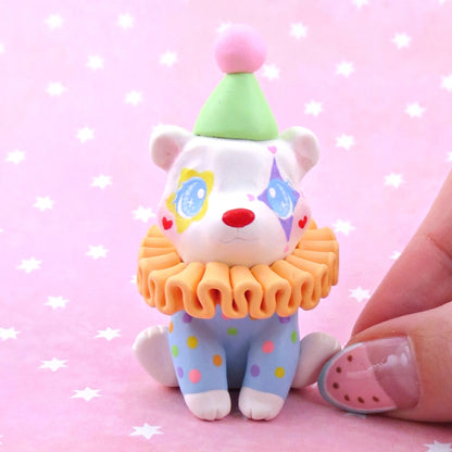 Clown Teddy Bear Figurine - Polymer Clay Animals Carnival/Circus Collection