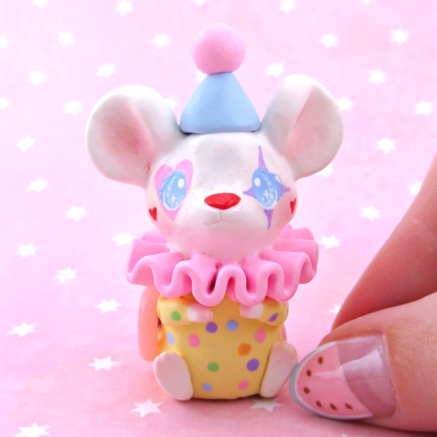 Clown Mouse Figurine - Polymer Clay Animals Carnival/Circus Collection