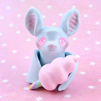 Blue Cotton Candy Bat Figurine - Polymer Clay Animals Carnival/Circus Collection