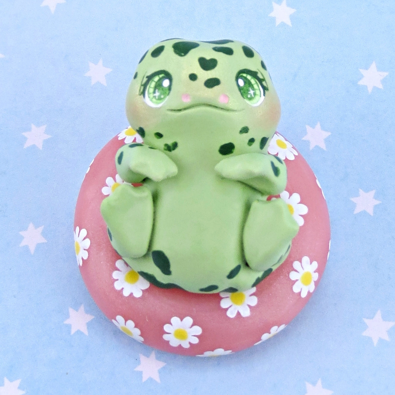 Frog in a Daisy Floatie Figurine - Polymer Clay Animals Pool Party Collection