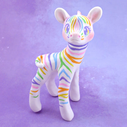 Rainbow Zebra Figurine - Polymer Clay Animals Rainbow Collection