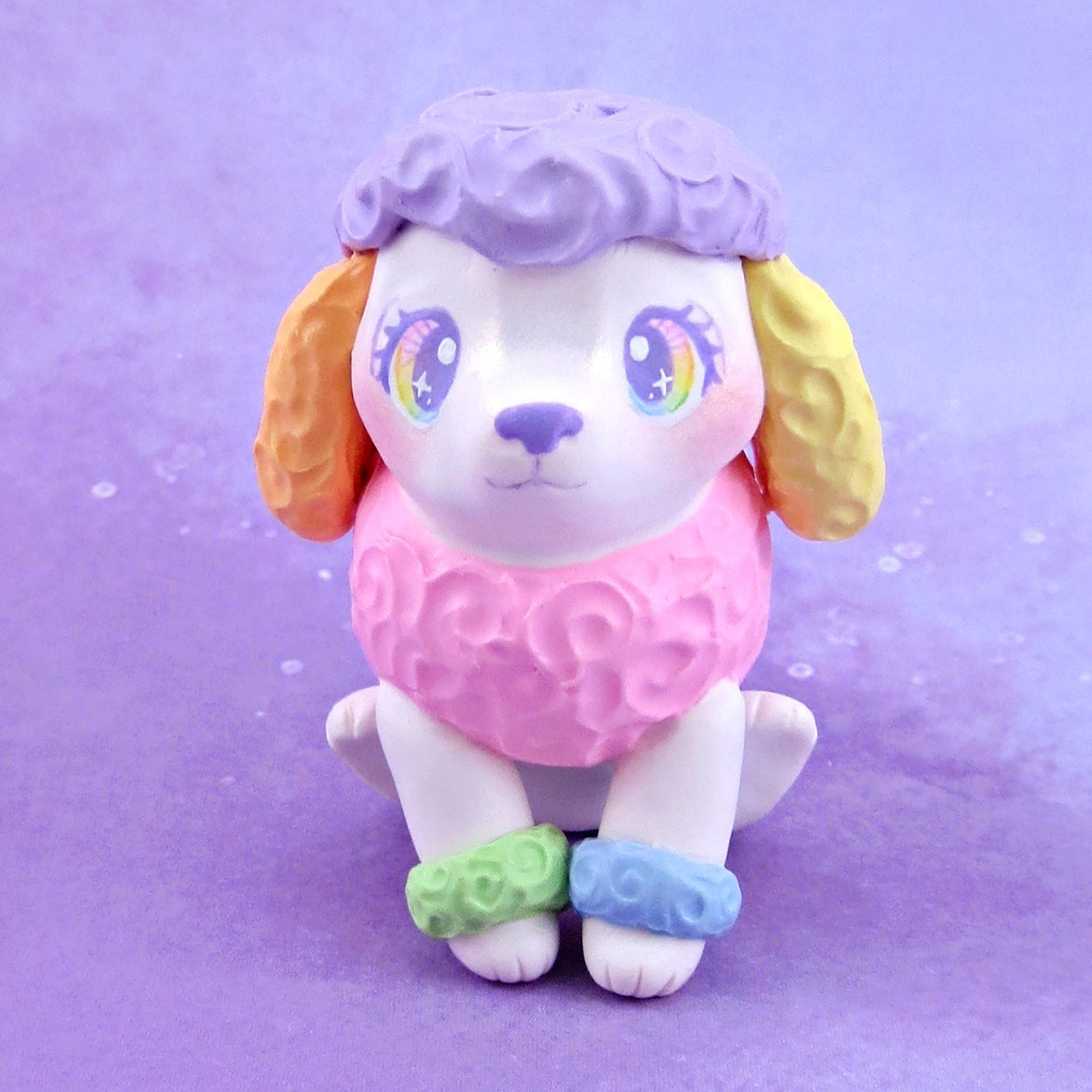 Rainbow Poodle Puppy Dog Figurine - Polymer Clay Animals Rainbow Collection