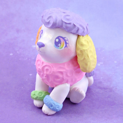 Rainbow Poodle Puppy Dog Figurine - Polymer Clay Animals Rainbow Collection