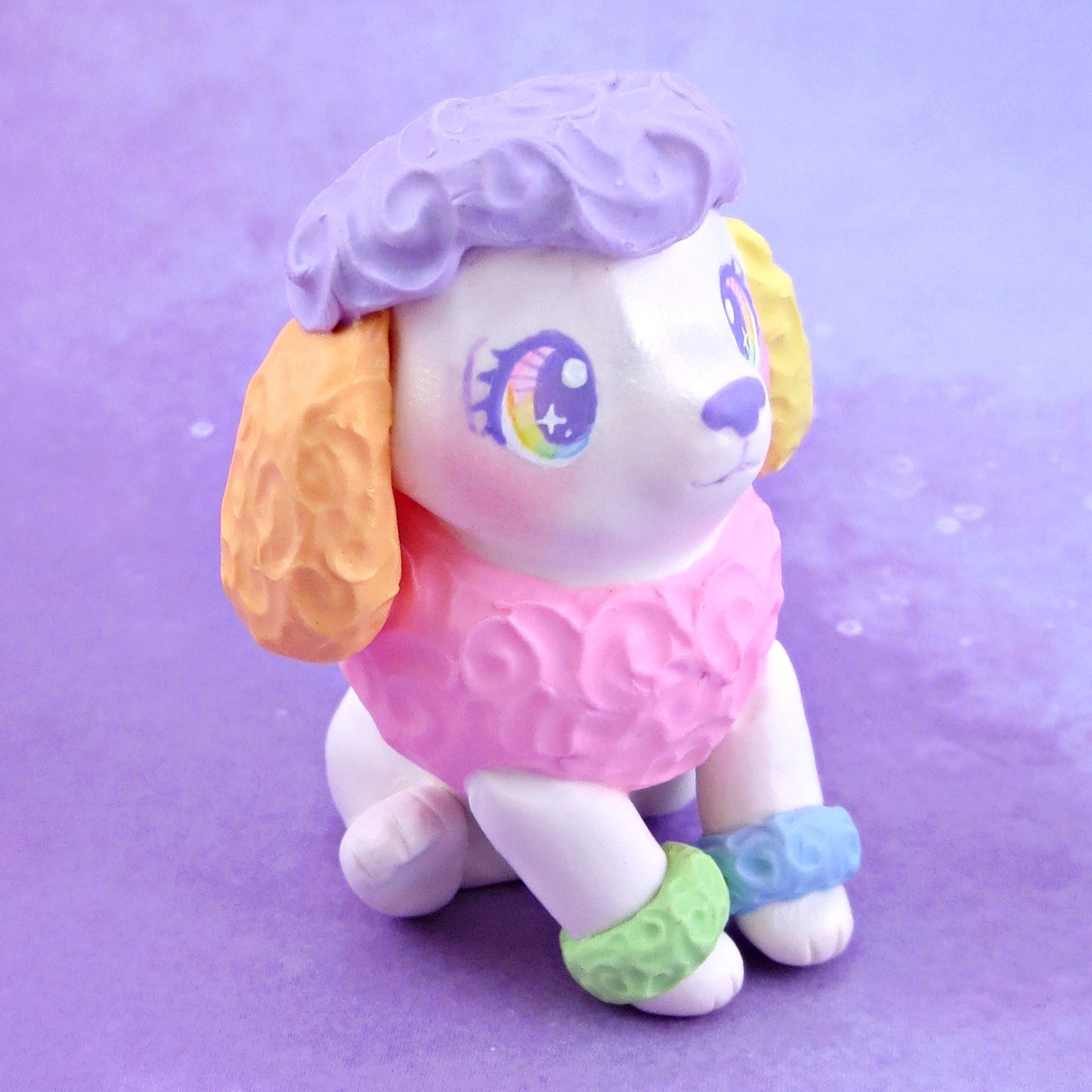 Rainbow Poodle Puppy Dog Figurine - Polymer Clay Animals Rainbow Collection