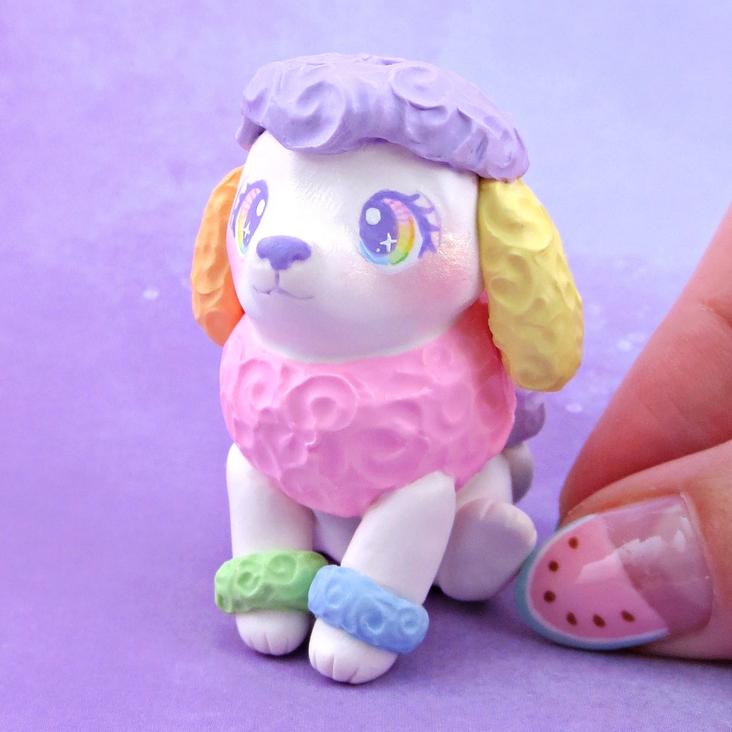 Rainbow Poodle Puppy Dog Figurine - Polymer Clay Animals Rainbow Collection