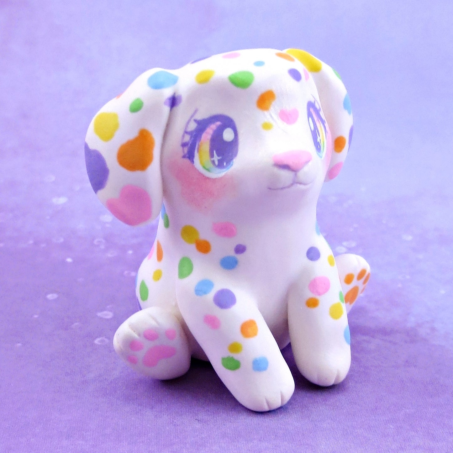 Rainbow Dalmatian Puppy Dog Figurine - Polymer Clay Animals Rainbow Collection