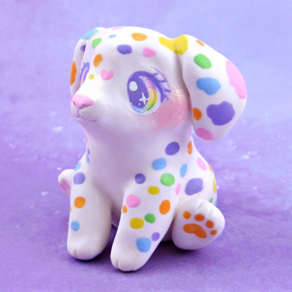 Rainbow Dalmatian Puppy Dog Figurine - Polymer Clay Animals Rainbow Collection