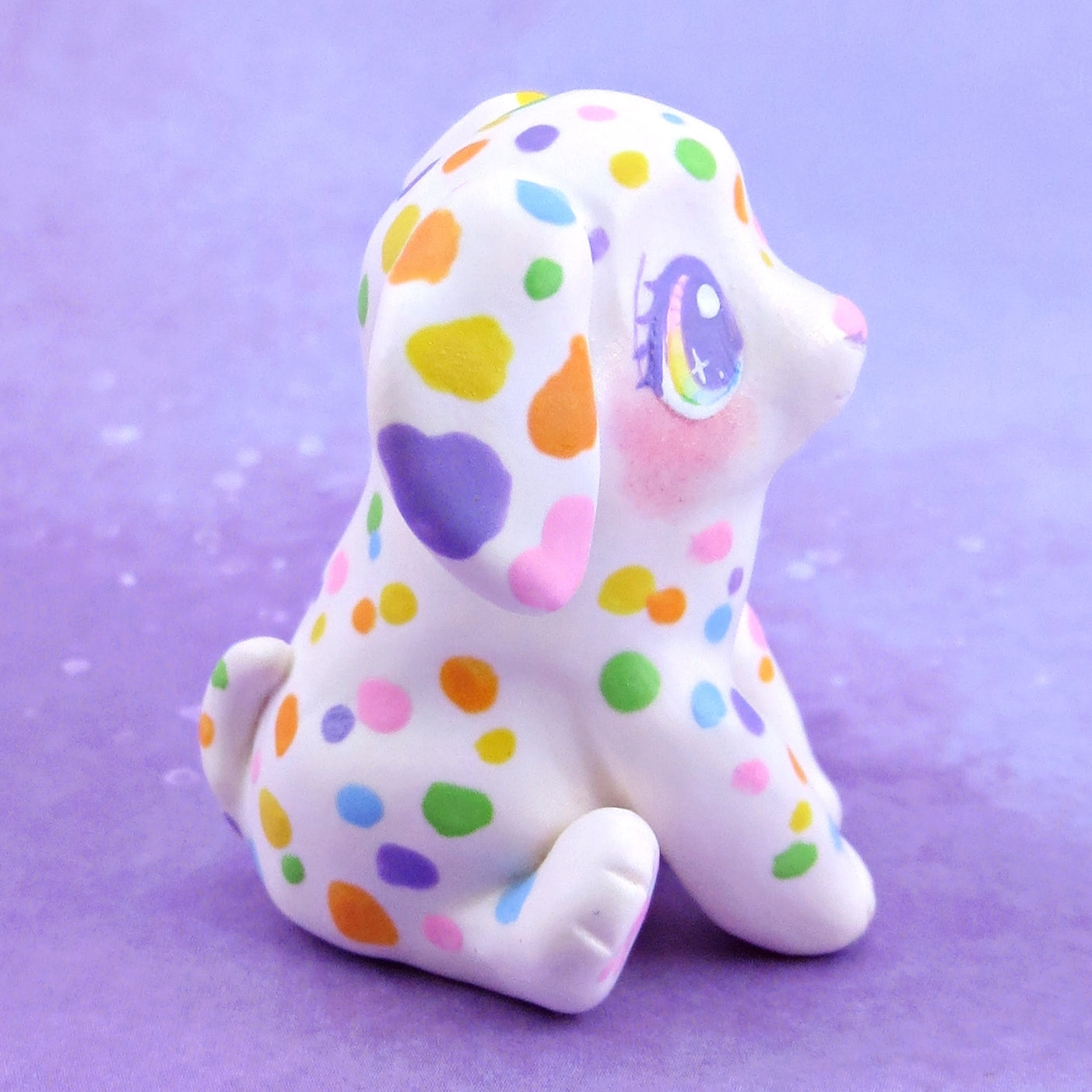 Rainbow Dalmatian Puppy Dog Figurine - Polymer Clay Animals Rainbow Collection