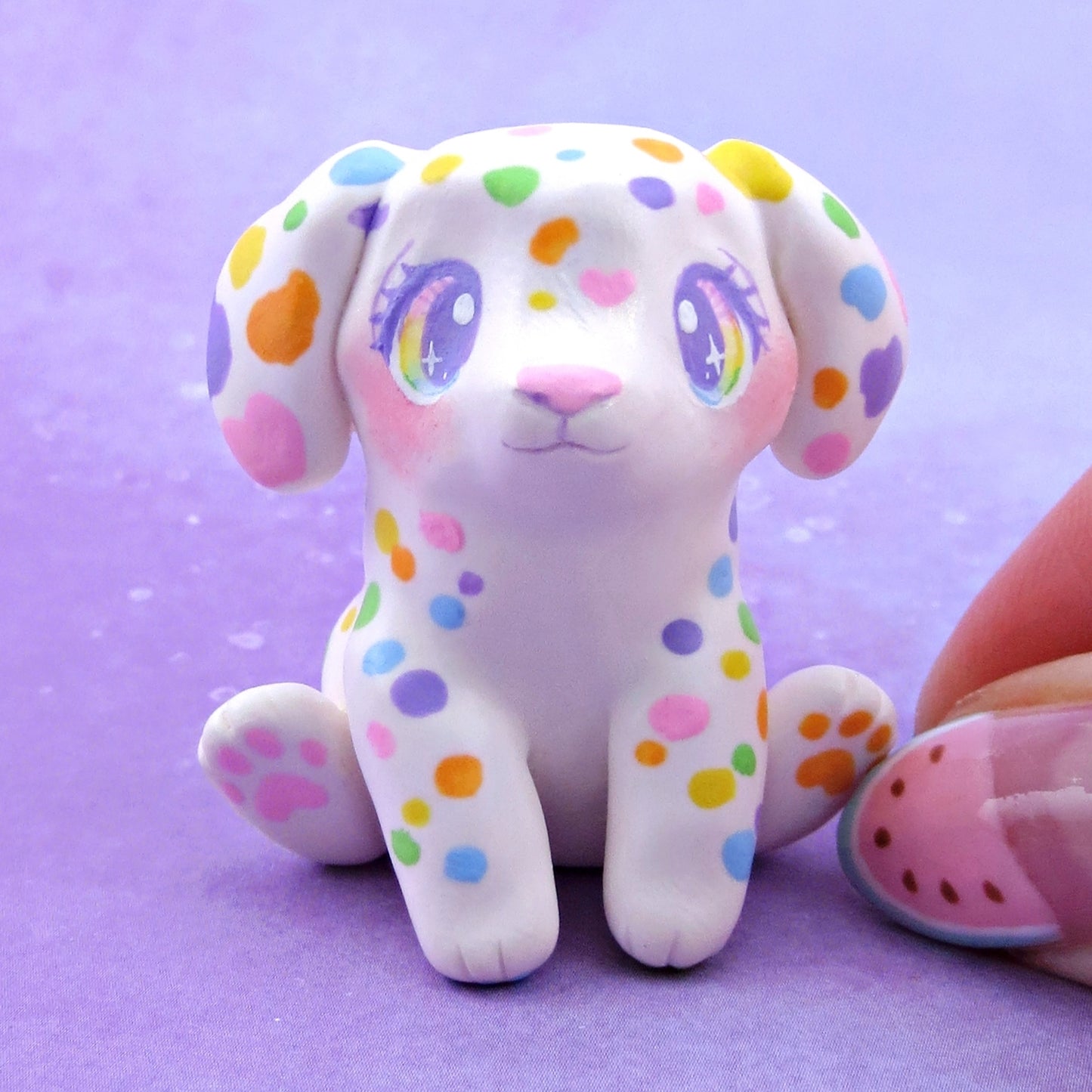 Rainbow Dalmatian Puppy Dog Figurine - Polymer Clay Animals Rainbow Collection