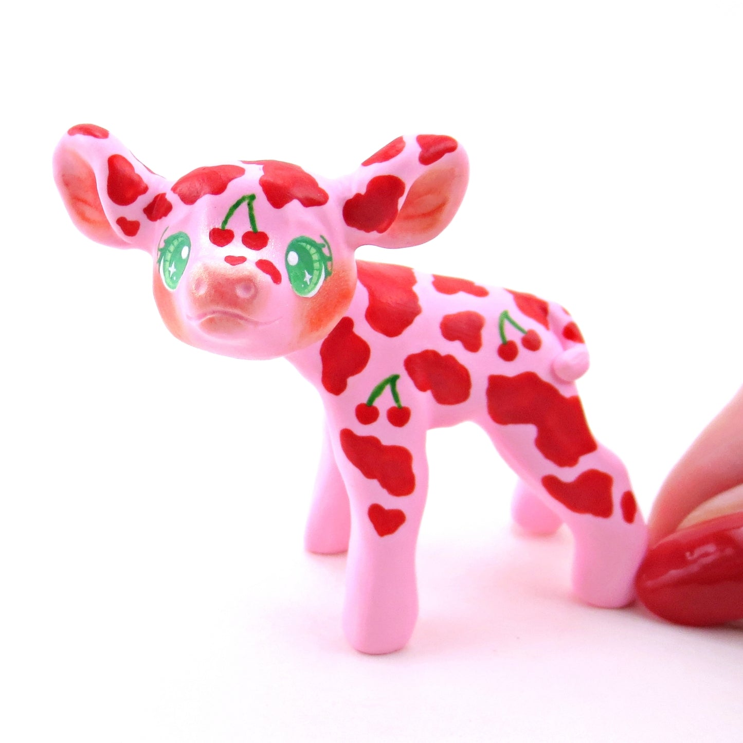 Cherry Cow Figurine - Polymer Clay Spring Collection