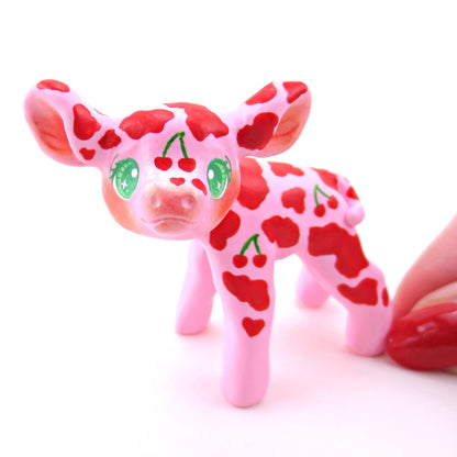 Cherry Cow Figurine - Polymer Clay Spring Collection