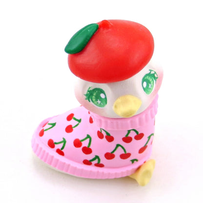 Goose in a Cherry Sweater and Beret Figurine - Polymer Clay Spring Collection