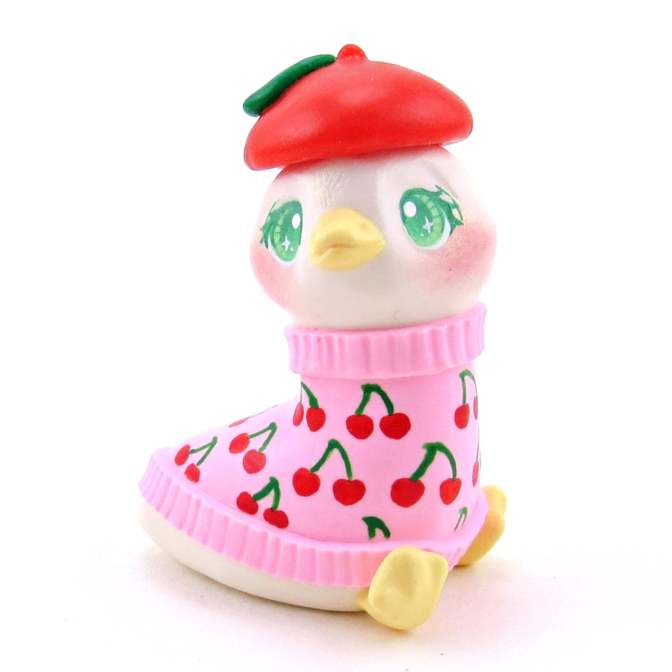 Goose in a Cherry Sweater and Beret Figurine - Polymer Clay Spring Collection