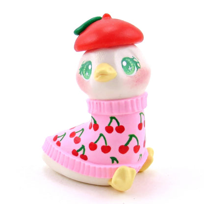 Goose in a Cherry Sweater and Beret Figurine - Polymer Clay Spring Collection