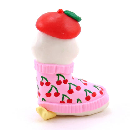 Goose in a Cherry Sweater and Beret Figurine - Polymer Clay Spring Collection