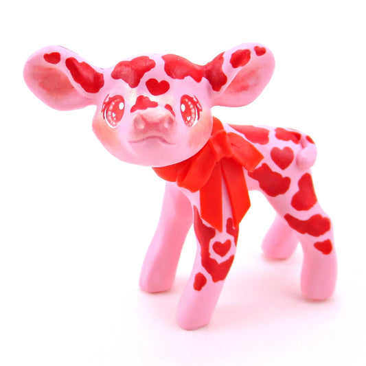 Heart Cow Figurine - Polymer Clay Valentine Collection