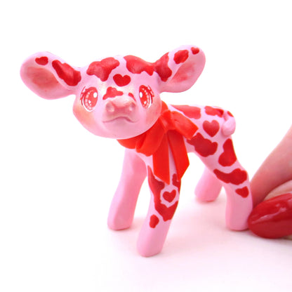 Heart Cow Figurine - Polymer Clay Valentine Collection