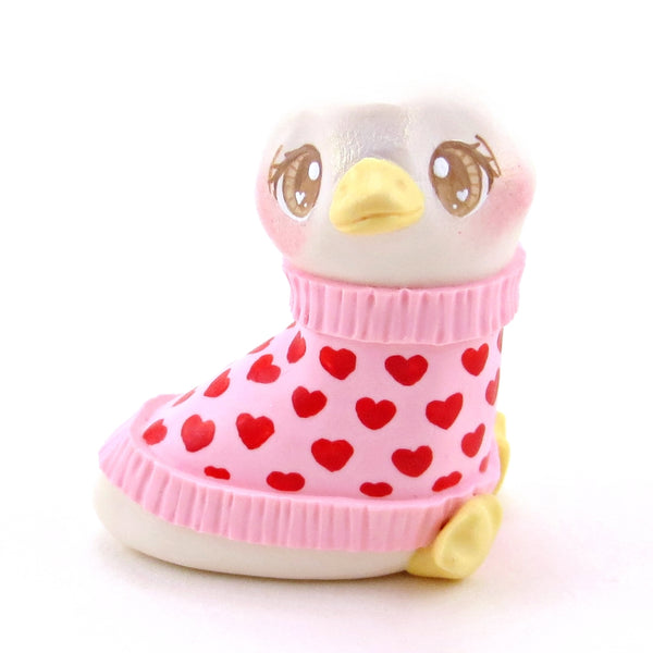 Goose in a Heart Sweater Figurine - Polymer Clay Valentine Collection