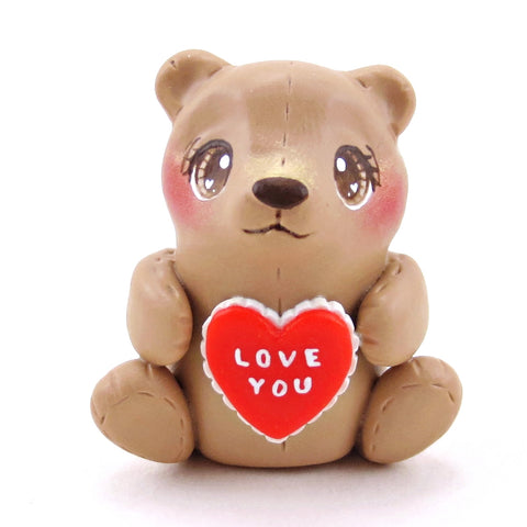 "Love You" Valentine Teddy Bear Figurine - Polymer Clay Valentine Collection