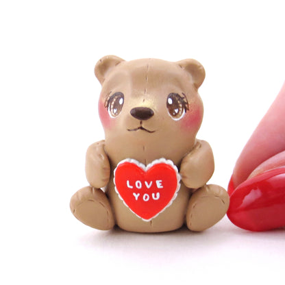 "Love You" Valentine Teddy Bear Figurine - Polymer Clay Valentine Collection