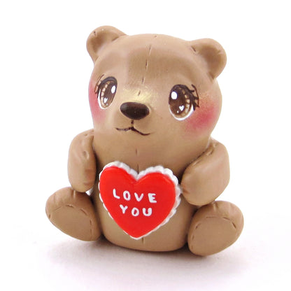 "Love You" Valentine Teddy Bear Figurine - Polymer Clay Valentine Collection