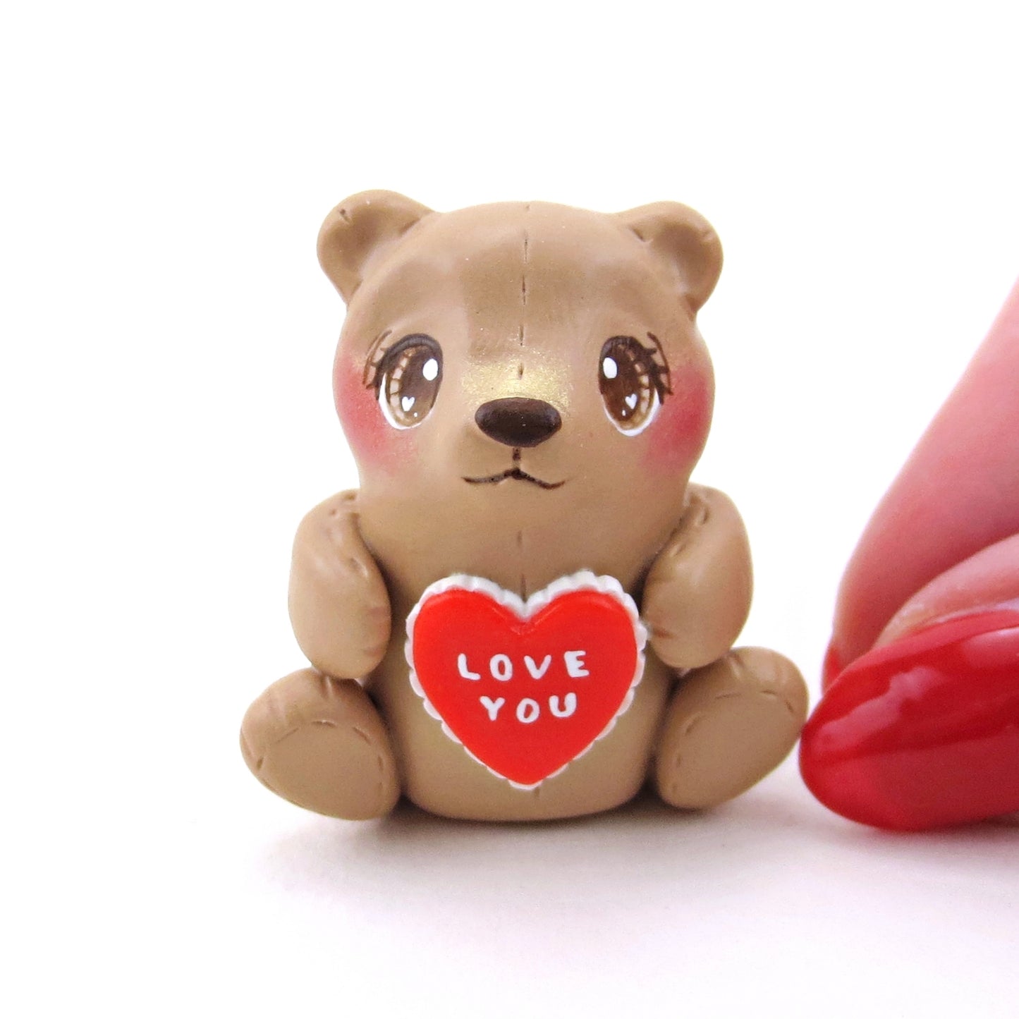 "Love You" Valentine Teddy Bear Figurine - Polymer Clay Valentine Collection